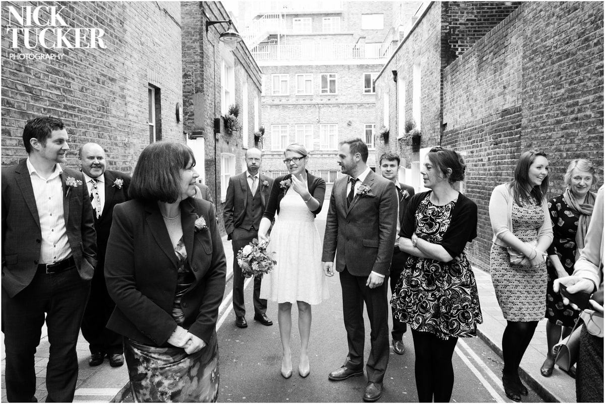 relaxed wedding group shot london