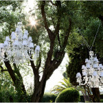 outdoors chandelier wedding detail
