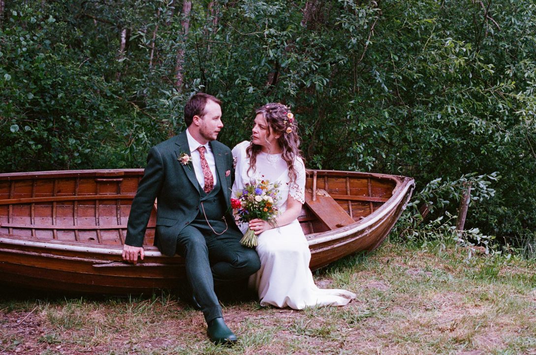 portrait shots of bride and groom photographed on 35mm film.