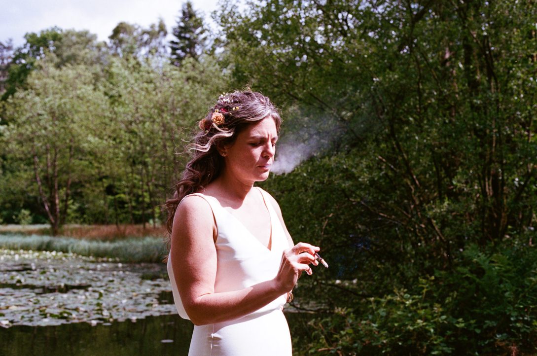 bride smoking shot on kodak portra 400 wedding