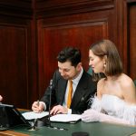 Bride and groom at Camden Town Hall Registry Office right next to the Standard Hotel in Kings Cross