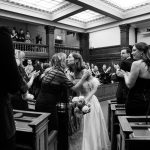 Bride and groom at Camden Town Hall Registry Office right next to the Standard Hotel in Kings Cross