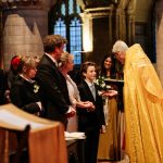 Bride and groom wedding ceremony St Bartholomew the Great church London