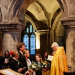 Bride and groom wedding ceremony St Bartholomew the Great church London"