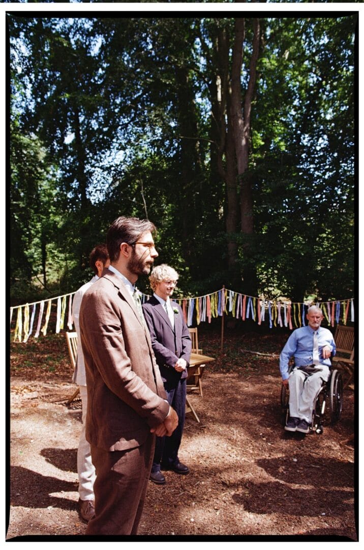 Oliver waiting for the woodland wedding ceremony