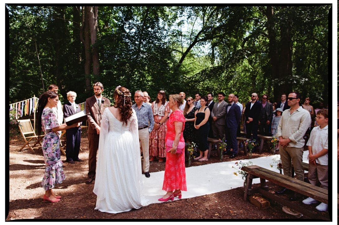 Oliver and Zoe during their outdoor woodland ceremony
