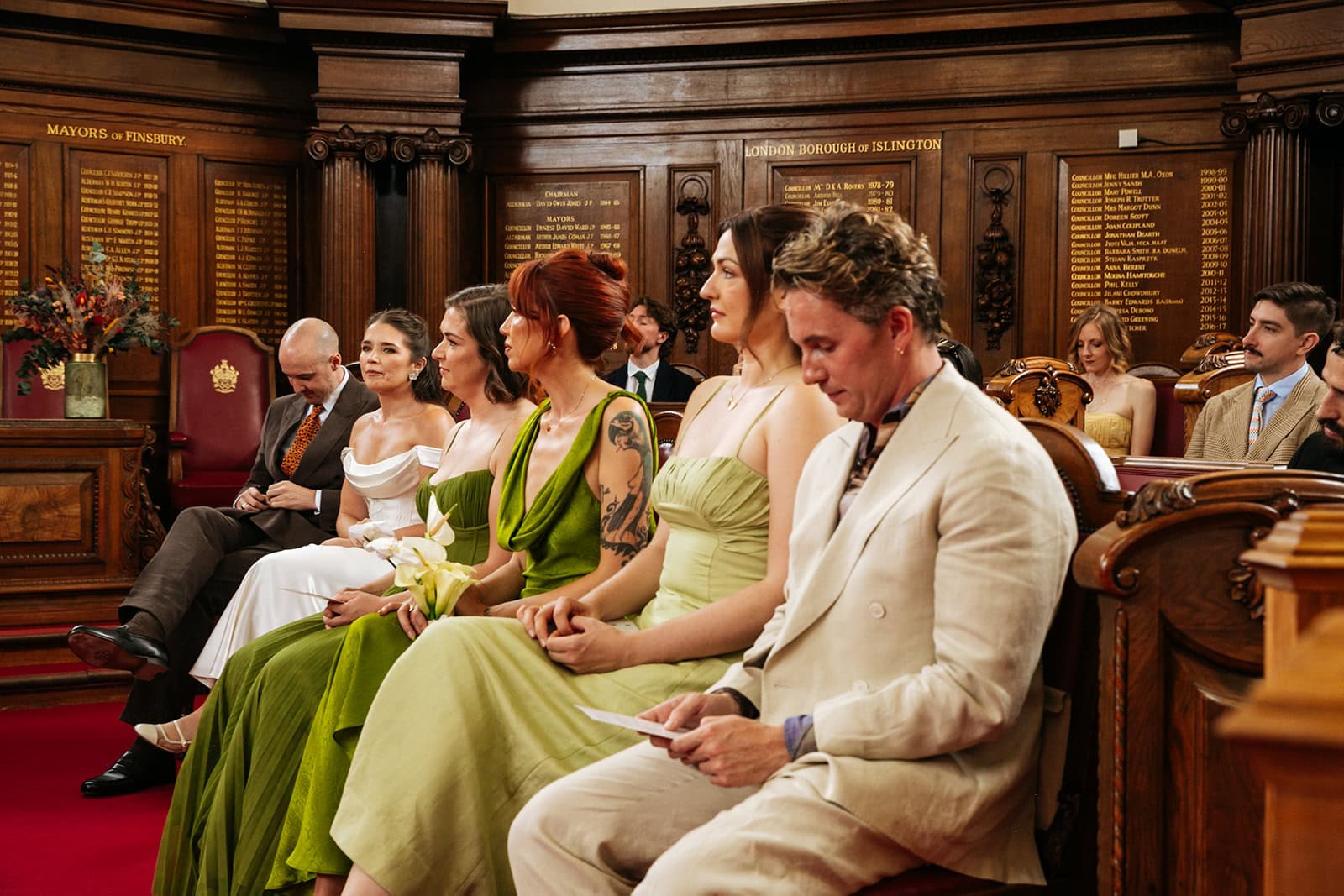 Wedding guests seated in the Council Chamber