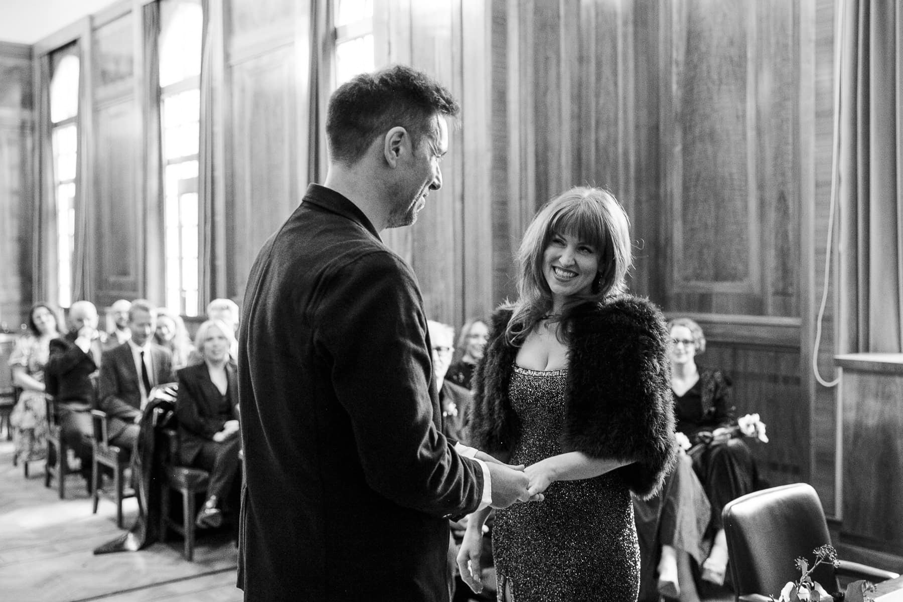 Ianthe and Patrick smiling during their vows