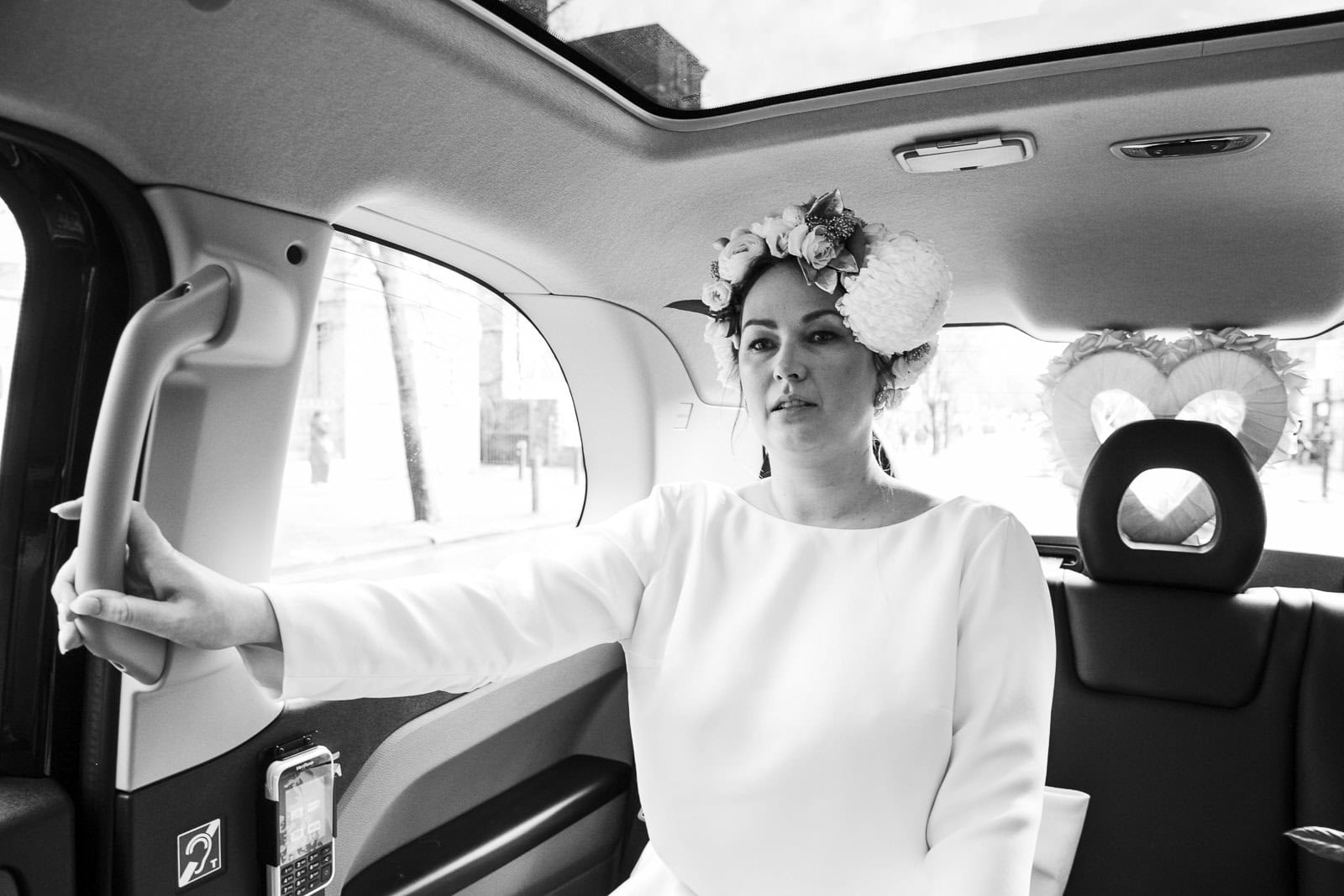 Jo in the taxi on the way to her wedding