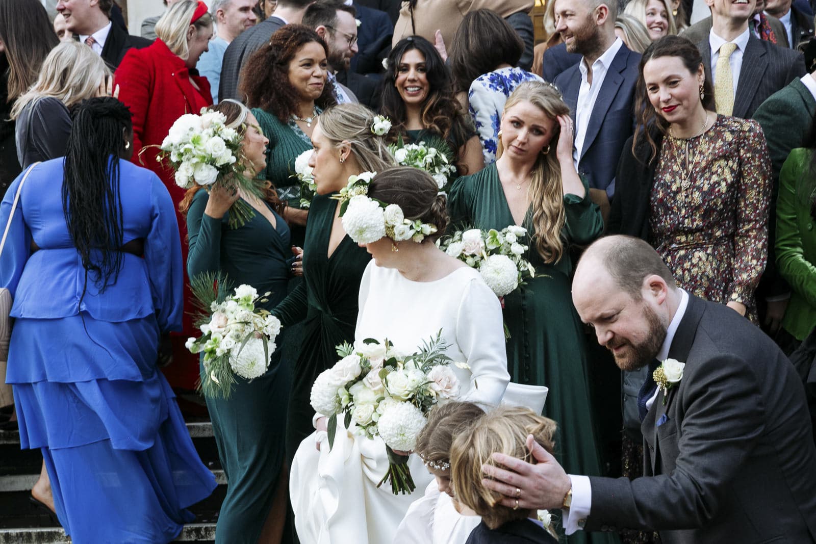 Jo and Will surrounded by family on the Town Hall steps