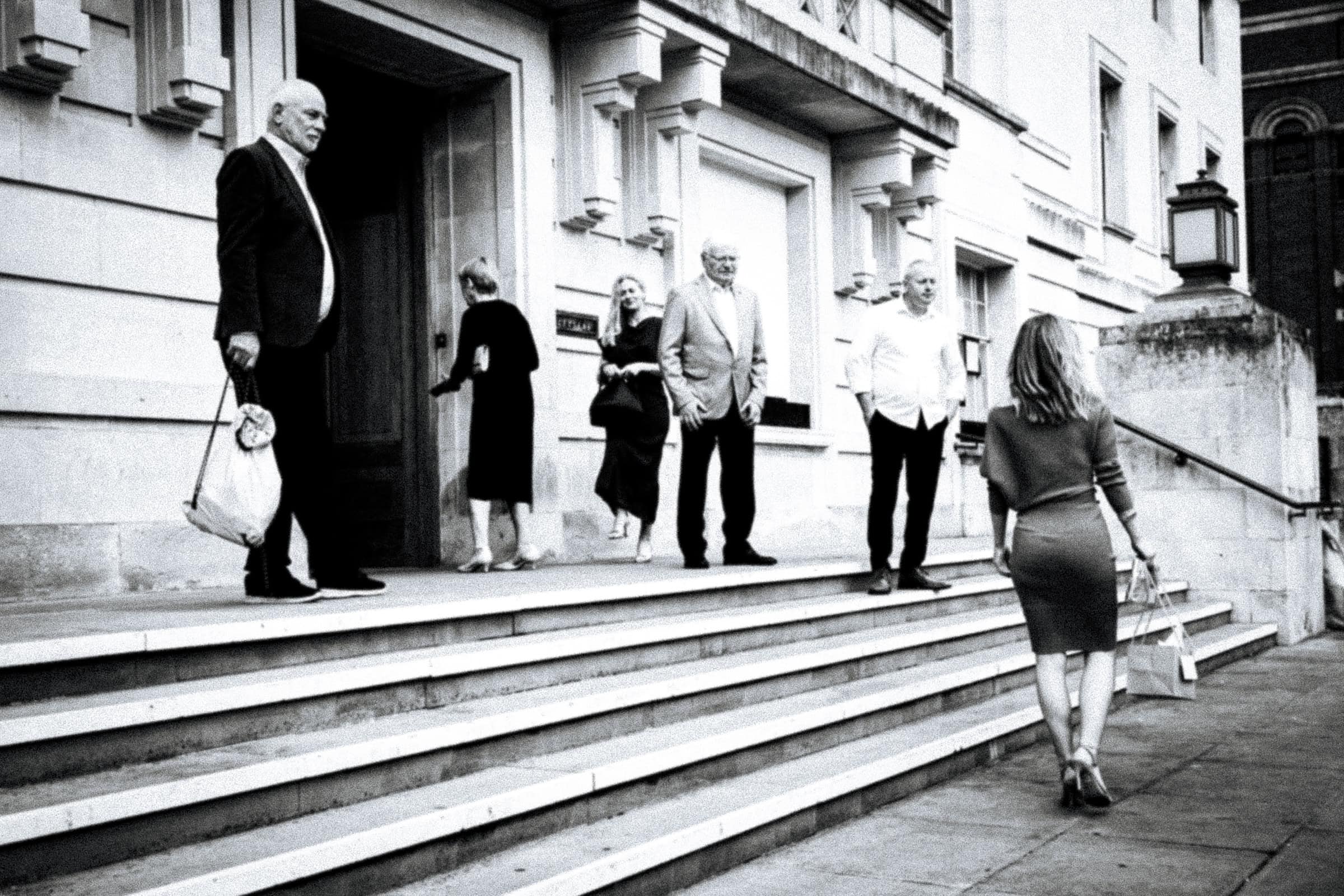 Family gathering on the steps of Hackney Town Hall